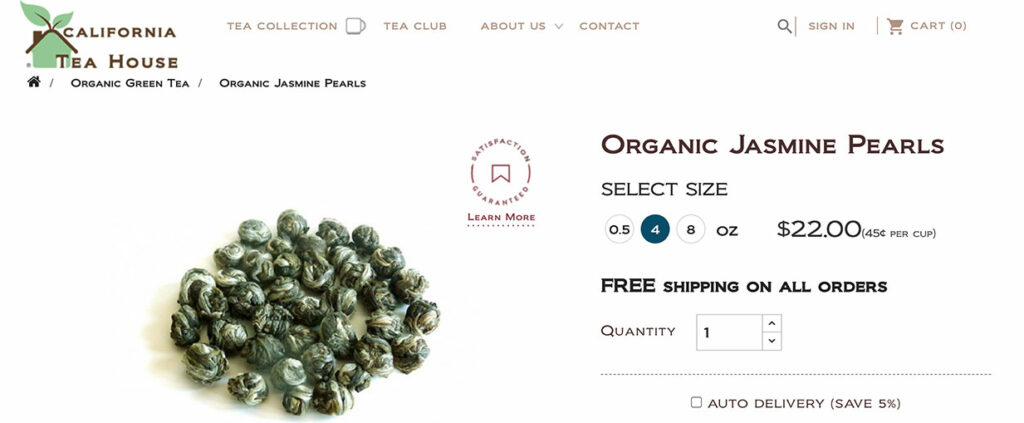 California Tea House Organic Best Jasmine Tea Pearls 