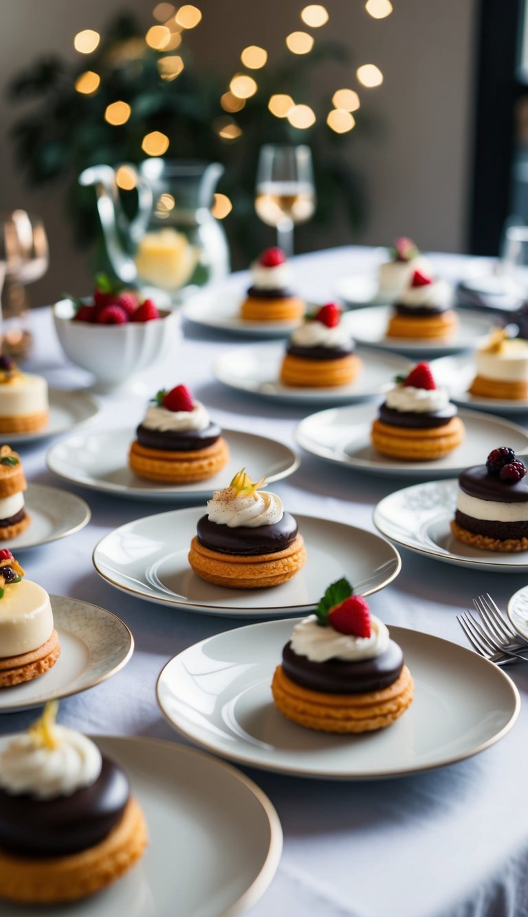 A table filled with elegantly plated desserts, each one looking intricate and impressive, yet the process of creating them is simple and foolproof