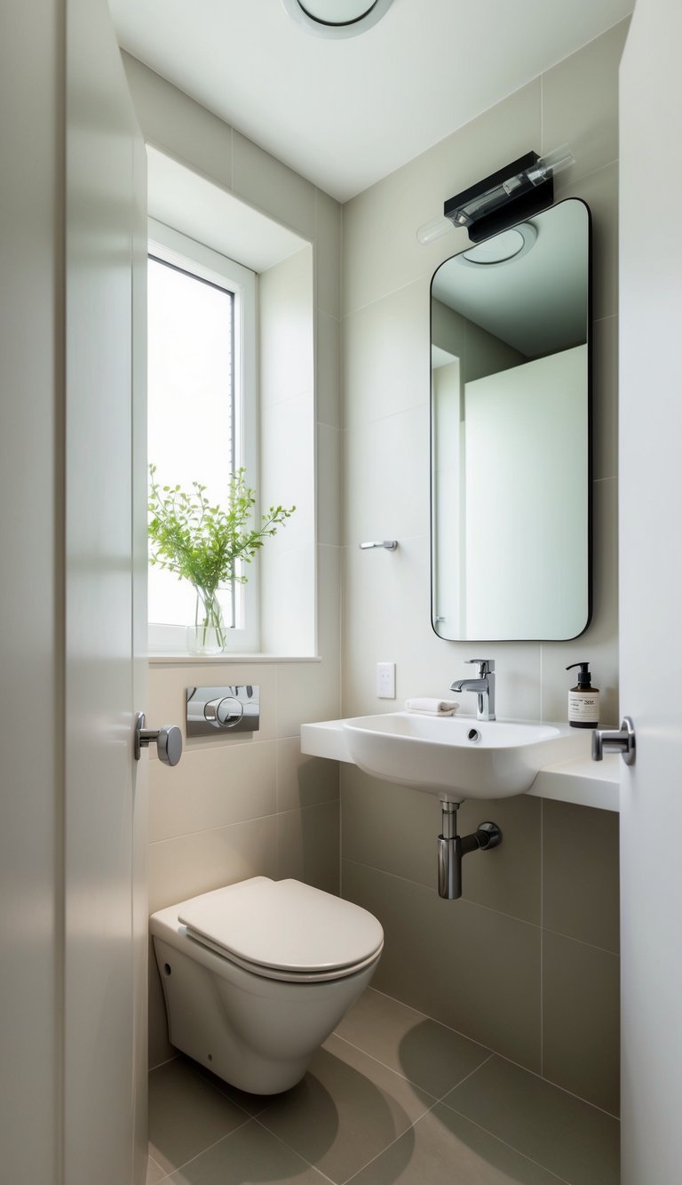 A small, modern bathroom with light-colored walls and fixtures to create a sense of openness