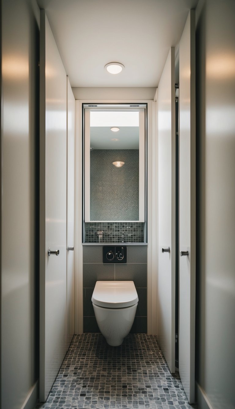 A small modern bathroom with pocket doors to save space