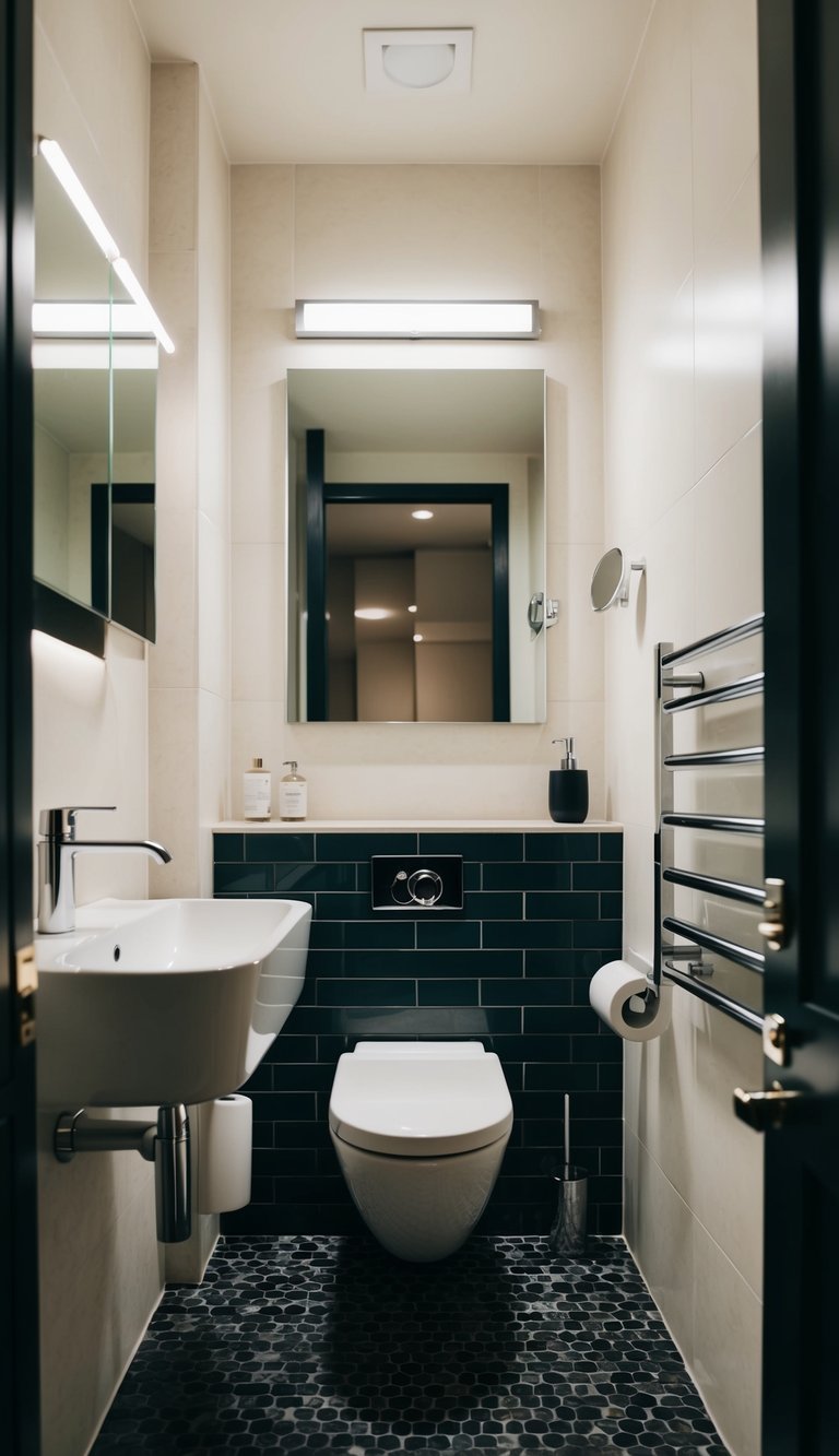 A small modern bathroom with compact, multifunctional fixtures