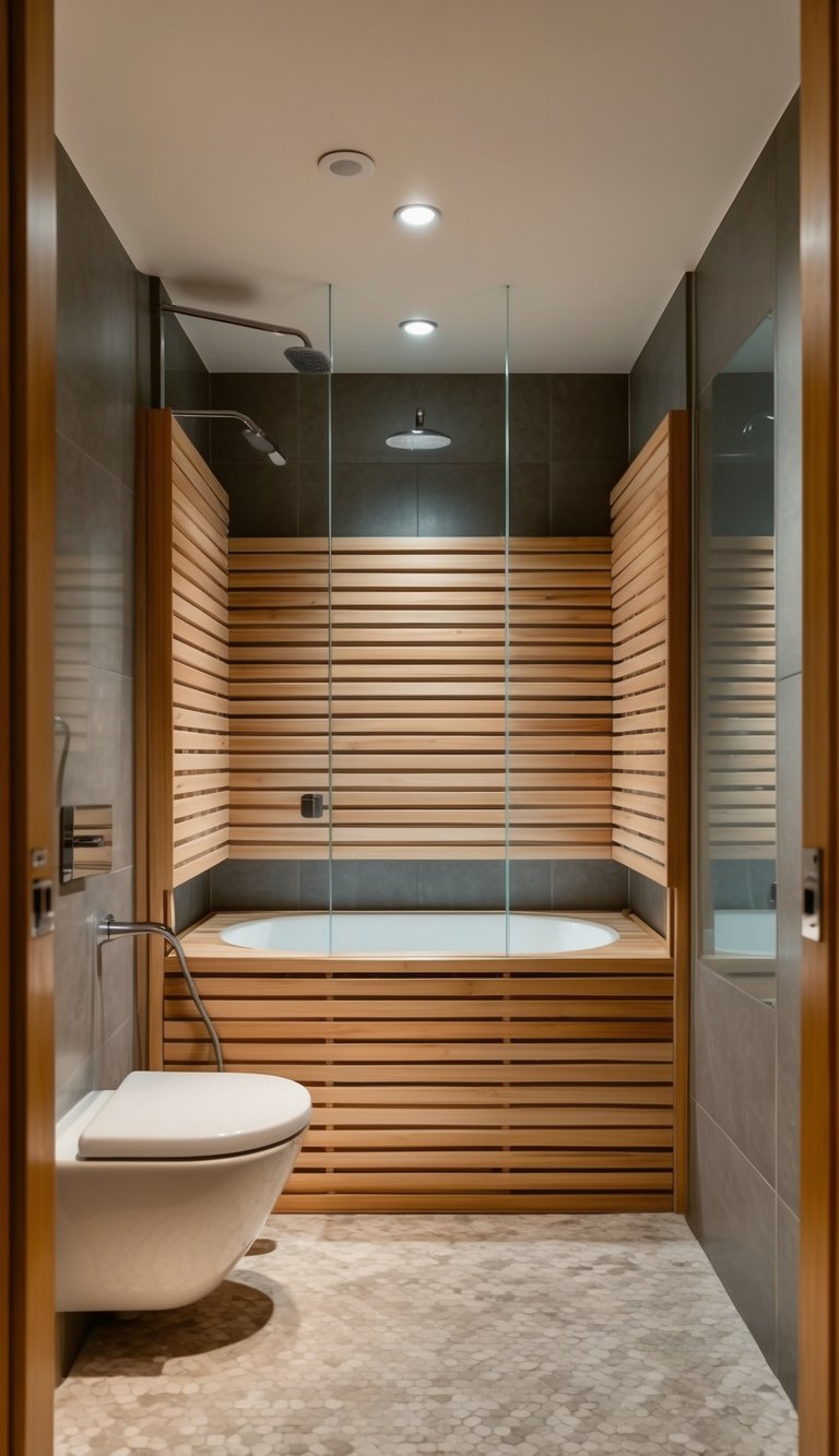 A modern small bathroom with integrated sauna for relaxation