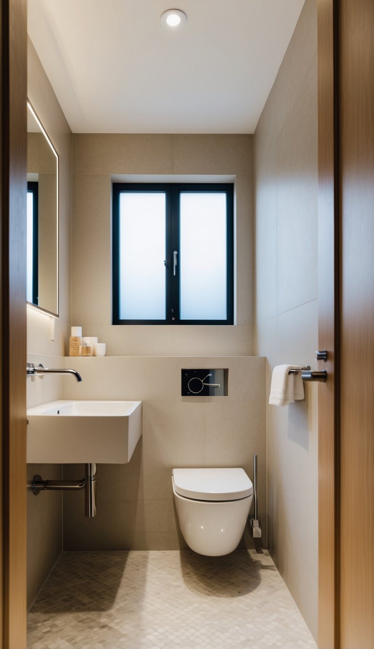 A small modern bathroom with minimalist design elements