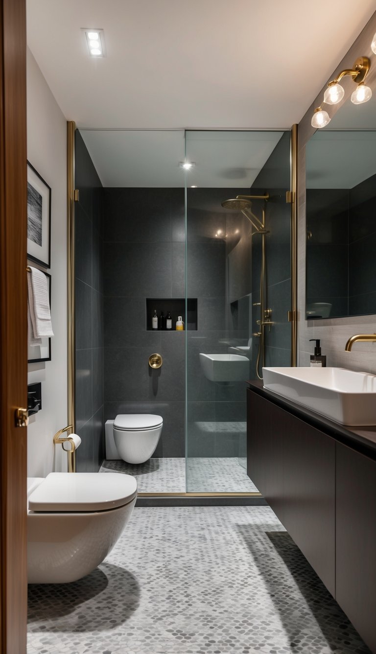 A modern bathroom with sleek luxury vinyl flooring, complete with stylish fixtures and a spacious layout